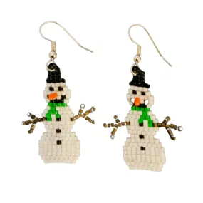 Snowman Hand-Beaded Earrings w/ Hypo Allergenic Earwires