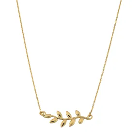 10K Yellow Gold Olive Leaf Pendant Necklace, 18"