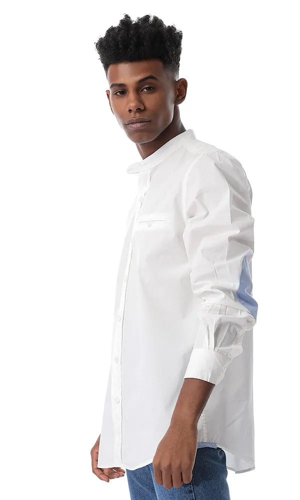 35683 Mandarin Buttoned Collar Soft Cotton Shirt Off White