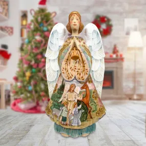 Angel Watching Over Hand-Painted Wood Carved Masterpiece by G. DeBrekht - Nativity Holiday Décor - 250042