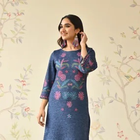 Blue Tribal Woollen Kurta with Tassel Detailing