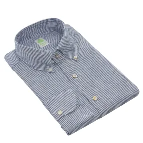 Button-Down Linen Shirt in White and Blue