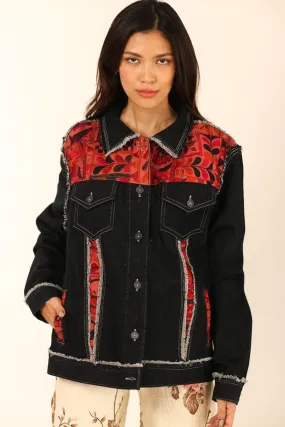 DENIM EMBROIDERED PATCHWORK JACKET FARSIS