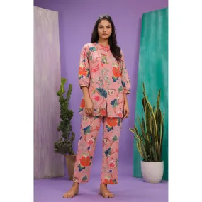 Floral Jaal On Pink Loungewear