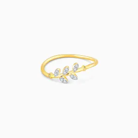 Gold Delicate Leaves Diamond Ring