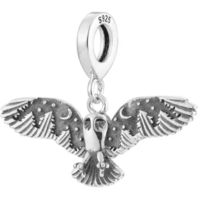 Owl Forest Whisper Mountain Moon Dangle Pendant Bead Charm