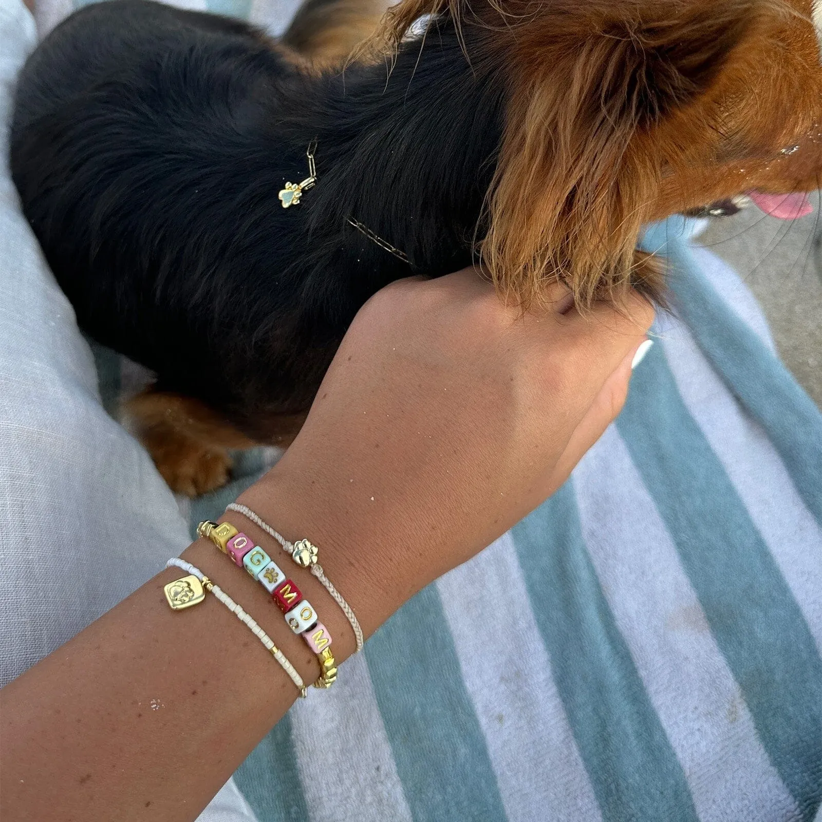 Paw Print Seed Bead Charm Bracelet