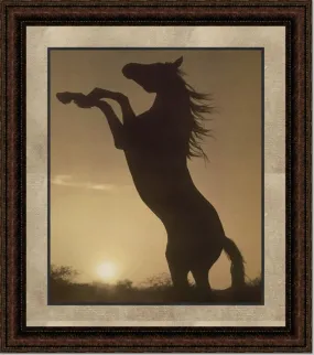 Rearing Horse Silhouette | Framed Western Horse Art in Double Mat | 25L X 21W" Inches