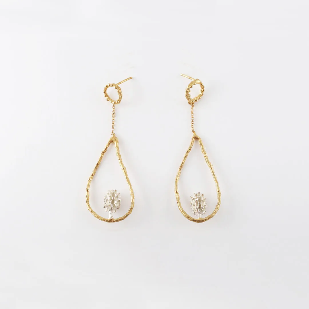 Secrets of the forest - teardrop earrings - silver 925 - gold plated