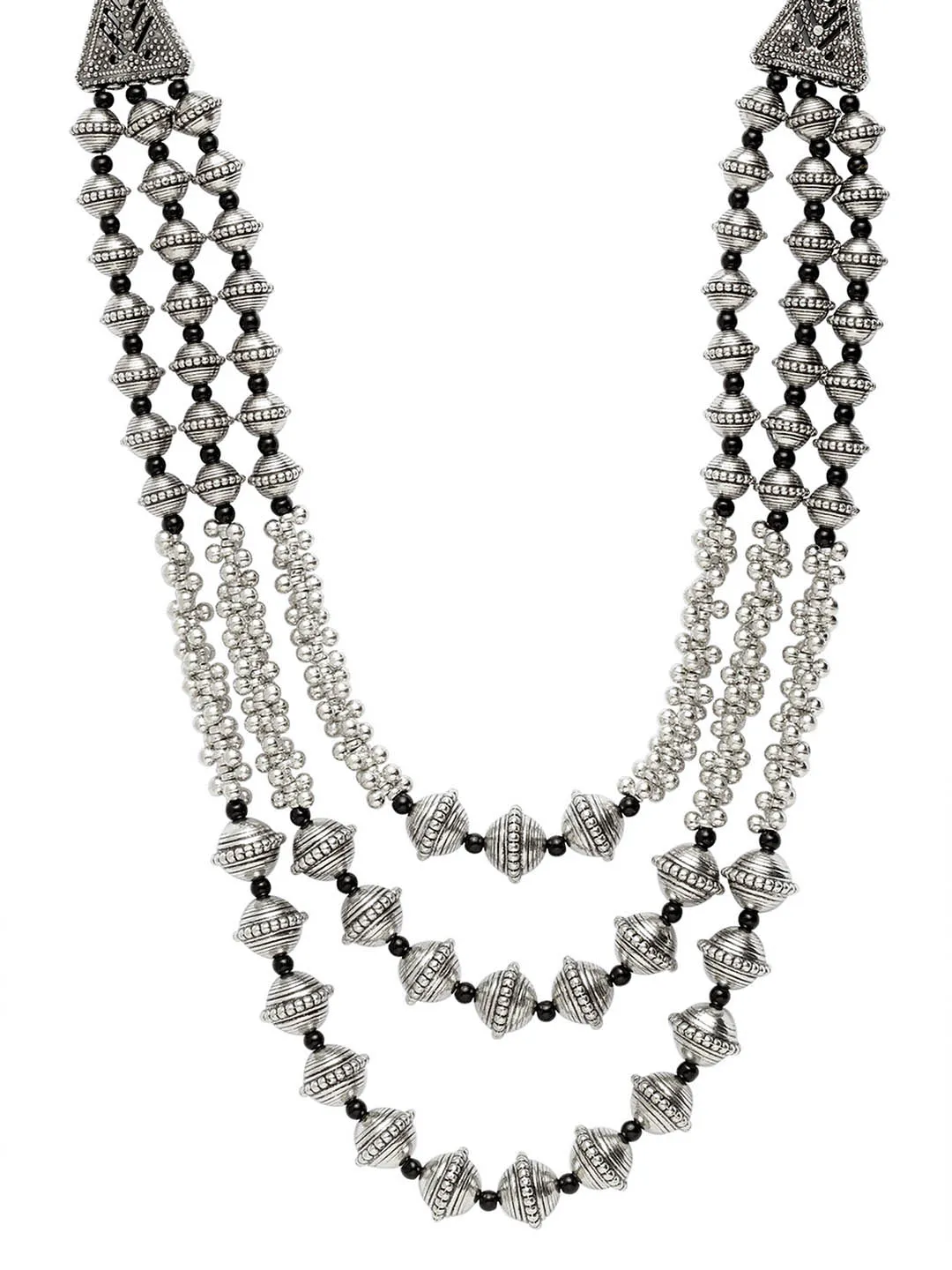 Silver-Plated Beaded Oxidized Layered Necklace