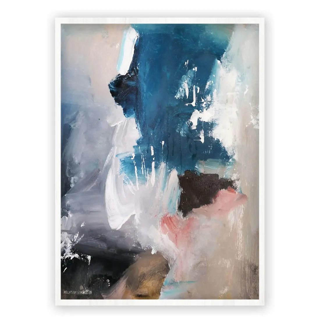 Vertical blue & pink abstract wall art print