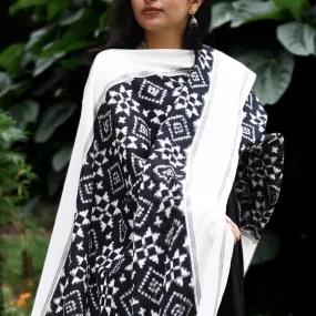 White & Black Handloom Cotton Telia Rumal Dupatta